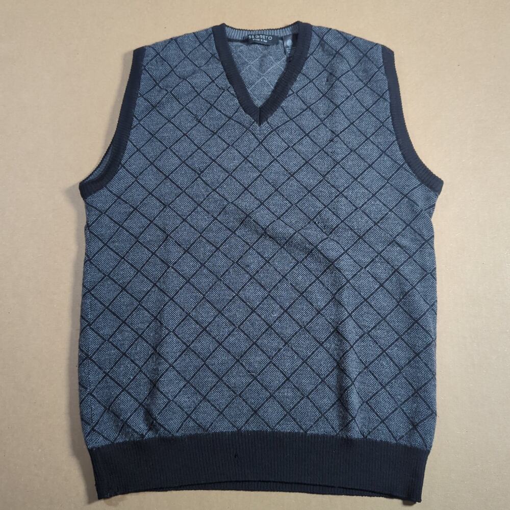 Segreto 100% Pure New Wool Argyle Sweater Vest Blue Gray Made in Italy